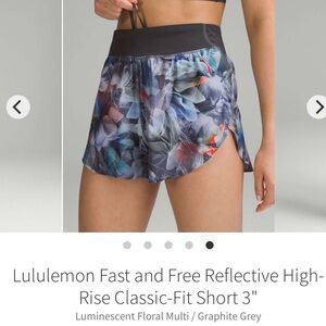 lululemon athletica Women's Fast and Free Reflective Shorts - size 6 nwot floral